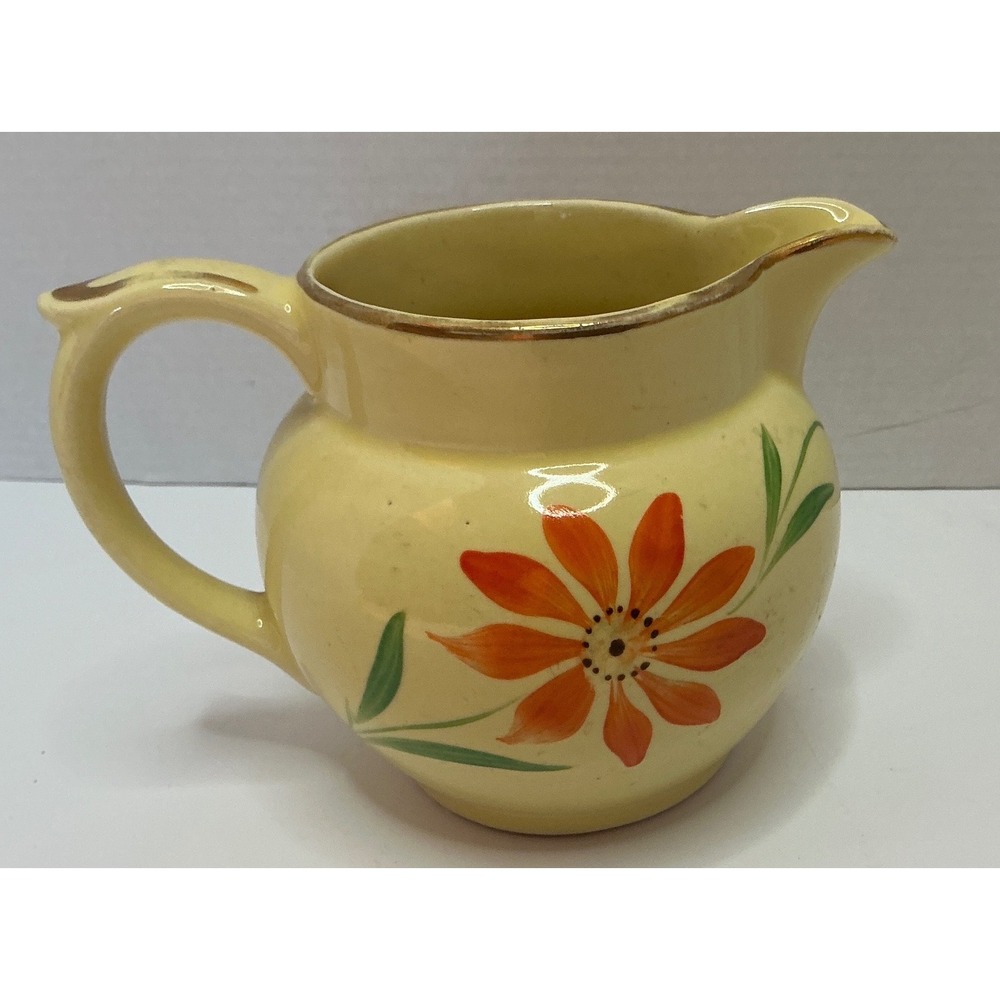 Dalton Vintage Creamer Pitcher Hand Painted Orange Flower Gold Trim Yellow Small